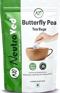 NeutraVed Butterfly Pea Flower - 40 Tea Bags | Butterfly Pea Flower Tea | Blue Pea Flower Tea | Blue Herbal Tea | Reusable Zipper Pouch - 40 Pec Pack of 1