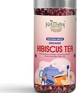 KALAASHA ORGANICS Organic Hibiscus Tea with Rose ? 150gm | Herbal Caffeine-Free Flower Tea | Supports Skin Health & Immunity (Pack of 1)