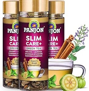 Panjon Slim Care+ Green Tea For Weight Loss&Slimming with Herbal Oolong, Moringa, Lemongrass, Garcinia Cambogia, Rooibos, Gymnema Sylvestre & Green Tea,3 Jar (30 Cups)
