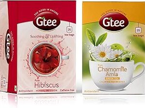GTEE Green Tea Bags - Chamomile & Hibiscus Tea Bags, 25 Tea bags (Pack of 2)