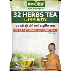 Jeena Sikho 32 Herbs Tea | Herbal Tea With Elaichi, Brahmi, Tulsi, Giloy, Laung, Gulab, Dalchini, Shank Pushpi tea for Body Detox and Wellness | Natural Detox Kahwa, 30gm
