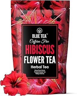 BLUE TEA - Hibiscus Flower Tea - 100g - 100+ Cups | SKIN GLOW ENHANCING TEA | Caffeine Free - Flower Based - Tangy Flavor | Featured In Shark Tank | Zipper Pack