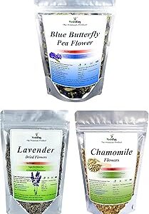 VY VedaYug Combo Herbal tea Chamomile Flower 30g Blue Butterfly 20g & Lavender 30g Herbal Tea Ingredient set (80g)