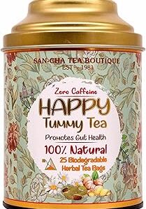 Sancha Tea Boutique, Happy Tummy Tea, Caffeine Free Herbal Tea, 25 Pyramid Tea Bags, Digestive Tea, Tummy Detox