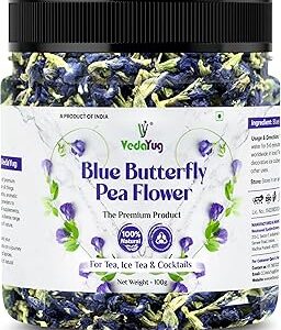 VY VedaYug Blue Butterfly Pea Flower Tea 100 Gram | Making ICE and Herbal Tea with ANTI-OXIDANT, Caffeine Free | Natural Colourant | Use with Green Tea - 100g