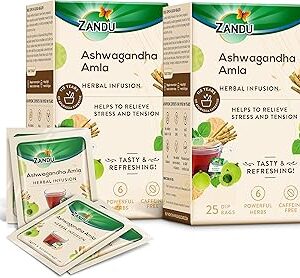Zandu Ashwagandha Amla Ayurvedic Infusion, A Herbal Tea Enriched With 6 Ayurvedic Ingredients (Pack Of 25 Tea Bags X 2) - 0.19 Kg