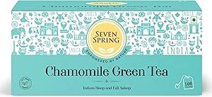 Seven Spring Natural Chamomile Tea Bags 100 Pcs - 200 grams | For Anxiety And Insomnia | Also Relieves Muscle Cramps & Is Low In Caffeine | Contains Sun-dried Chamomile Flowers And Green Tea