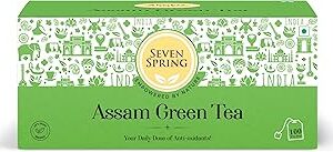 Seven Spring Whole Leaf Assam Green Tea Bags 100 Pcs - 200 grams | Enriched with Antioxidants | Has Moderate Caffeine | Whole Leaf Green Tea Sourced Directly From Assam