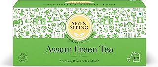 Seven Spring Whole Leaf Assam Green Tea Bags 100 Pcs - 200 grams | Enriched with Antioxidants | Has Moderate Caffeine | Whole Leaf Green Tea Sourced Directly From Assam
