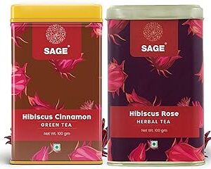SAGE Hibiscus Tea Gift Pack Combo (Loose Leaf) - Made with Dried Hibiscus Flowers, Cinnamon & Rose - Gift for Housewarming, Anniversary, Birthday & More - Pack of 2-200gm