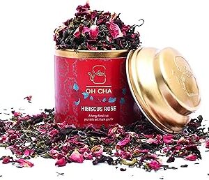 OH CHA - Hibiscus Tea Leaves with Rose | Herbal Infusion, 35gms | Hibiscus Flower Whole Leaf with 100% Natural Whole Green Tea Leaves, Clove, Rose Petals | 100% Natural Ingredients | Packed fresh in small batches