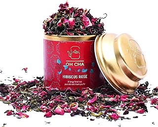 OH CHA - Hibiscus Tea Leaves with Rose | Herbal Infusion, 35gms | Hibiscus Flower Whole Leaf with 100% Natural Whole Green Tea Leaves, Clove, Rose Petals | 100% Natural Ingredients | Packed fresh in small batches