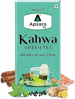 APSARA Detoxifying Kahwa Green Tea - 10 Tea Bags, Spiced Kashmiri Detoxifying Kahwa Green Tea, Natural Body Cleanse & Immunity Booster, Blended with Rock Salt, Tulsi, Cardamom, Cinnamon, Black Pepper, Ashwagandha Tea