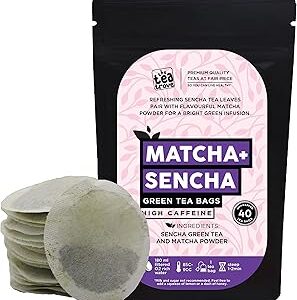The Tea Trove Japanese Matcha Green Tea Bags-40 Eco-Friendly Matcha Tea + Sencha Green Tea Bag In Resealable Pouch- Belly Fat Tea For Women & Men,0.06 Kg