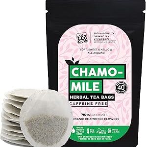 The Tea Trove Pure Chamomile Tea Bags Organic - 40 Eco-Friendly Caffeine Free Camomile tea for sleep and Stress Relief in Resealable pouch - Steep Hot Or Iced | Pack of 1, 48 grams