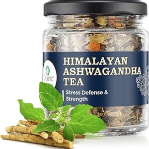 IORGANIC Himalayan Ashwagandha Tea (75 Gm) | Organic Herbal Immunity Booster | Low Caffeine, No Artificial Flavor | Added With Turmeric & Cardamom Granules For Strength & Stamina