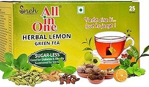 All in One Herbal Lemon Green Tea Sugar -Less 25 Tea Bags, 190 Grams