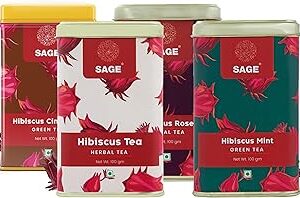 SAGE Hibiscus Tea Gift Pack Combo (Loose Leaf) - Made with Dried Hibiscus Flowers, Cinnamon, Rose & Mint - Gift for Housewarming, Anniversary, Birthday & More - Pack of 4-400gm