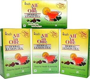 All in One Herbal Lemon Chai Tea Powder, Premix Sulphur Less Sugar Pack Of 4, 100 Pouches, 250 Grams