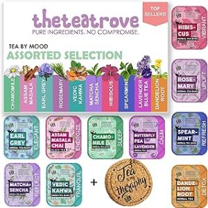 The Tea Trove Assorted Tea Sampler Pack - Flavoured Gift Set (30 Count) With Coaster Hampers | Gift Box Including Green, Organic Herbal & Black Tea Bags