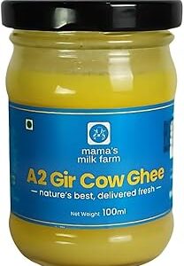 Mama's Milk Farm - Cultured Pure Ghee | Traditionally Crafted A2 Gir Cow Ghee - Danedar A2 Desi Cow Ghee | Farm Fresh Grass Fed Gir Cow Ghee - Milk Certified Natural Gir Organic (100 ML)
