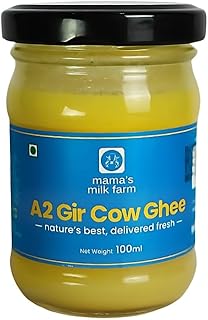 Mama’s Milk Farm – Cultured Pure Ghee | Traditionally Crafted A2 Gir Cow Ghee – Danedar A2 Desi Cow Ghee | Farm Fresh Grass Fed Gir Cow Ghee – Milk Certified Natural Gir Organic (100 ML)