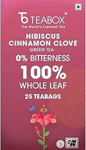 Teabox Hibiscus Cinnamon Clove Green Tea Bags 25 pcs | 100% Natural Hibiscus, Cinnamon & Clove