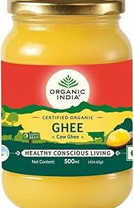 A TATA Product - Organic India Pure Cow Ghee, 500ml, Lab Tested on 600+ Parameters, Certified Organic, Glass Bottle, Sourced from Organically Fed Cows, Authentic Taste, Rich in Healthy Fat