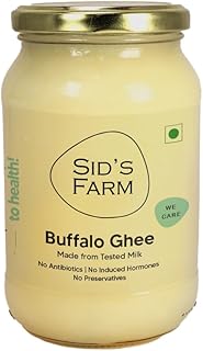 Sid’s Farm Buffalo Ghee – 350g | Aromatic and Granular | Made With Safe Tested A2 Milk | Free From Antibiotics, Preservatives and Induced Hormones | Glass Jar