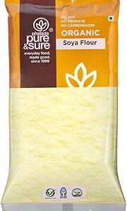 Pure & Sure Organic Soya Flour 500gm | 100% Natural Soyabean Atta | Rich in Protein & Helps in Muscle Strength for Daily Consumption | No Preservative & Adulteration