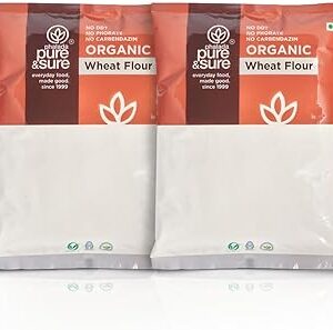 Pure & Sure Organic Whole Wheat Flour (Atta) 2Kg | 100% Atta & No Maida | Freshly Milled from Farms | High in Iron, Zinc & Protein | No Additives & Chemical Free| 1 Kg each (Pack of 2)