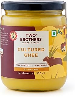 Two Brothers Organic Farms – A2 Ghee (500 ml) | from Desi Gir Cows | Free-grazed, Grass-fed Gir Cows | Traditional Bilona Method | Pure, Natural and Healthy Desi Ghee | Farm-Made A2 Cow Ghee with Probiotics for Gut Health | Everyday Ghee