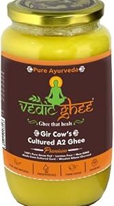 Vedic Ghee Premium A2 Gir Cow Cultured Desi Ghee from Kesariya Farm | Vedic Bilona Two Way Churned | Indian Gir Cow Ghee, Pure A2 Ghee, Natural & Healthy, Non-GMO | Lab Certified (1L)