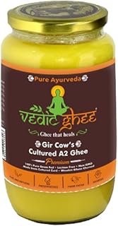 Vedic Ghee Premium A2 Gir Cow Cultured Desi Ghee from Kesariya Farm | Vedic Bilona Two Way Churned | Indian Gir Cow Ghee, Pure A2 Ghee, Natural & Healthy, Non-GMO | Lab Certified (1L)