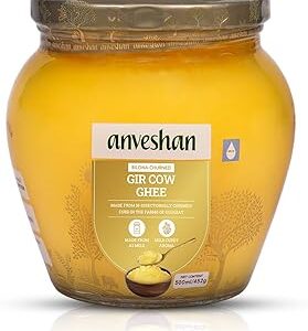 Anveshan A2 Gir Cow Desi Ghee 500ML | Traditional Bilona Method | Curd- Churned | Cultured | Pure and Natural | Lactose and Gluten Free | Lab Tested