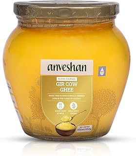 Anveshan A2 Gir Cow Desi Ghee 500ML | Traditional Bilona Method | Curd- Churned | Cultured | Pure and Natural | Lactose and Gluten Free | Lab Tested