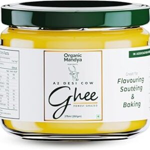 Organic Mandya Premium A2 Desi Ghee 275 ml | Pure, Natural & Healthy | Forest Grazed, Stress Free Cattle | Ethically Sourced | Glass Jar 275 ml