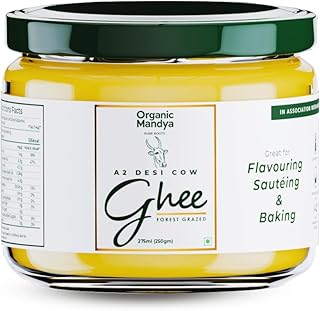 Organic Mandya Premium A2 Desi Ghee 275 ml | Pure, Natural & Healthy | Forest Grazed, Stress Free Cattle | Ethically Sourced | Glass Jar 275 ml