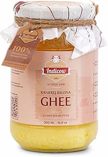 Indicow Organic Dairy Foods Pure Authentic A2 Ghee (500millilitre, Kankrej) | Grass Fed, Hand Churned, 100% Pure and Preservative Free