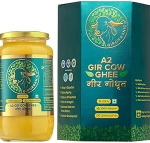 GirOrganic A2 Pure Ghee - 1 Litre Glass Bottle | 100% Gir Cow Ghee | Vedic Bilona Method | Grassfed, Cultured, Premium & Traditional Ghee | Immunity Booster | Gopal Ratna Award Winner 2023