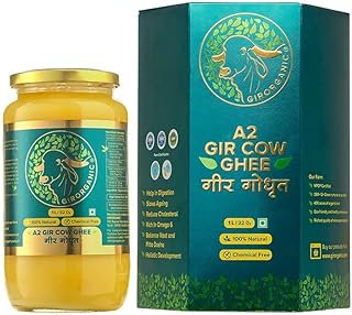 GirOrganic A2 Pure Ghee – 1 Litre Glass Bottle | 100% Gir Cow Ghee | Vedic Bilona Method | Grassfed, Cultured, Premium & Traditional Ghee | Immunity Booster | Gopal Ratna Award Winner 2023