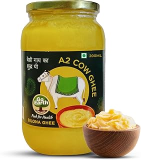 Go Earth Organic A2 Cow Ghee 200ml | Pure & Natural Traditional Bilona Method | Grassfed & Cultured Ghee | 100% Desi Healthy Ghee for Cooking, Pooja