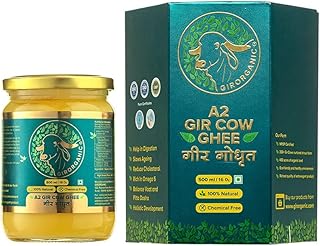 GirOrganic A2 Pure Ghee – 500 ml Glass Bottle | 100% Gir Cow Ghee | Vedic Bilona Method | Grassfed, Cultured, Premium & Traditional Ghee | Immunity Booster | Gopal Ratna Award Winner 2023