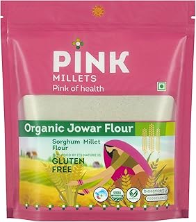 Pink Millets Organic Jowar Millet Flour – 500gm | Gluten Free Sorghum Millet Flour | Desi Jwari Atta | Fibre & Protein Rich Healthy Atta | Low GI & Diabetic Friendly | Vacuum Packed