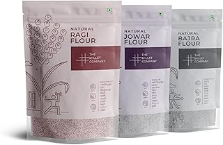 THE MILLET COMPANY Natural Millet Flour Combo Pack Of 3 [250G Each], Ragi Flour, Jowar Flour, Bajra Flour, Natural Farm Produce, High Fibre Flour, 750 Gram