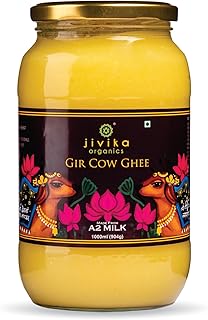 JIVIKA NATURALS Premium A2 Gir Cow Ghee 1Ltr|A2 Milk Tested|Vedic Bilona Method|Lab Tested|Pure Desi Cow Ghee|Hand Churned Two-Way Direction|Churned From Curd|Pure Ghee|Danedar|Glass Jar,1.1 Kilograms
