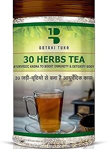 BOTAKI TUKA 30 Herbs Tea | Herbal KahwaWith Elaichi, Brahmi, Tulsi, Giloy, Laung, Gulab, Dalchini, Shank Pushpi Kahwafor Body Detox and Wellness | Natural Detox Kahwa, 100 gm