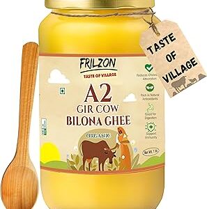 Frilzon A2 Gir Cow Ghee 1 litre, Pure Desi danedar vedic Bilona Method cultured organic bilona A2 Desi cow Ghee Helps Boost Immunity and Digestive Health premium glass jar (1litre)