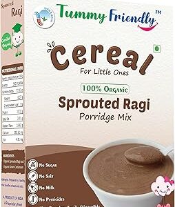 TummyFriendly Foods Certified Organic Sprouted Ragi Flour For Little Ones. Made of Organic Sprouted Ragi Powder. Sprouted Ragi powder, rich in Calcium, Iron, Fibre & Micro-Nutrients. No Sugar, No Salt, No Milk, No Chemicals, No Pesticides. Ragi Sari Nachani Satva. Maximum Nutrition From Real Food. Available in Trial Baby Packs too. Shelf Life 6 Month. 200g, TWO PACKs