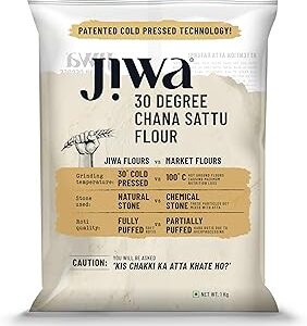 Jiwa 30 Degree Chana Sattu Flour/Atta| Patented Cold Pressed Flour | Slow Ground | Roasted Bengal Gram Atta| High Protein | Sattu Drink Powder | Gluten Free | 1 kg